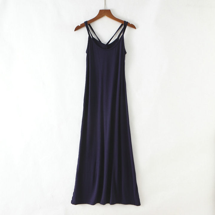 Summer New Style Mesh Blouse Long Dress Two-Piece Set Strap Beautiful Back Striped Modal Slim Look Beach Dress