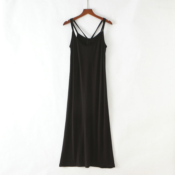 Summer New Style Mesh Blouse Long Dress Two-Piece Set Strap Beautiful Back Striped Modal Slim Look Beach Dress