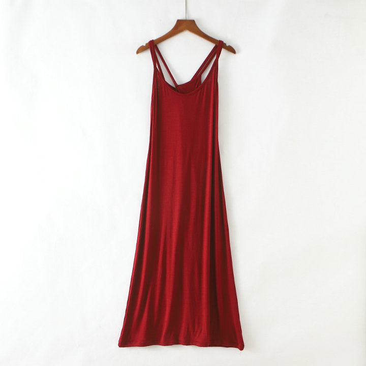 Summer New Style Mesh Blouse Long Dress Two-Piece Set Strap Beautiful Back Striped Modal Slim Look Beach Dress