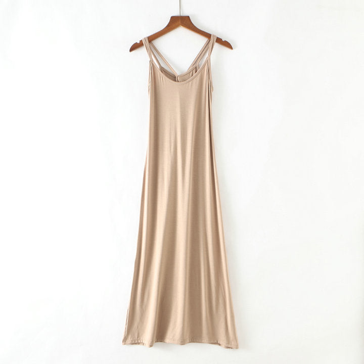 Summer New Style Mesh Blouse Long Dress Two-Piece Set Strap Beautiful Back Striped Modal Slim Look Beach Dress