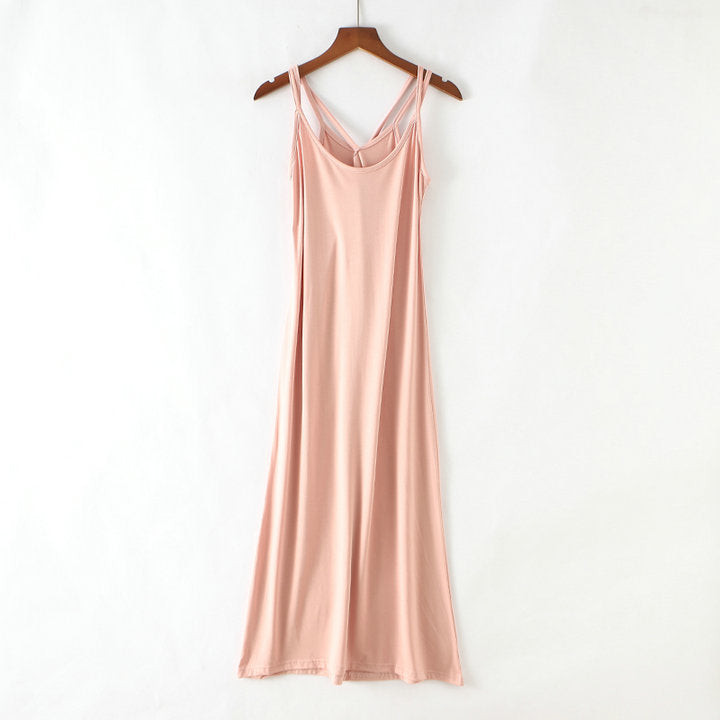 Summer New Style Mesh Blouse Long Dress Two-Piece Set Strap Beautiful Back Striped Modal Slim Look Beach Dress