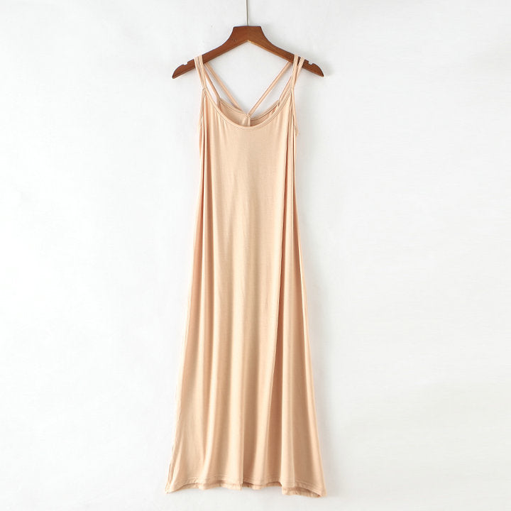 Summer New Style Mesh Blouse Long Dress Two-Piece Set Strap Beautiful Back Striped Modal Slim Look Beach Dress