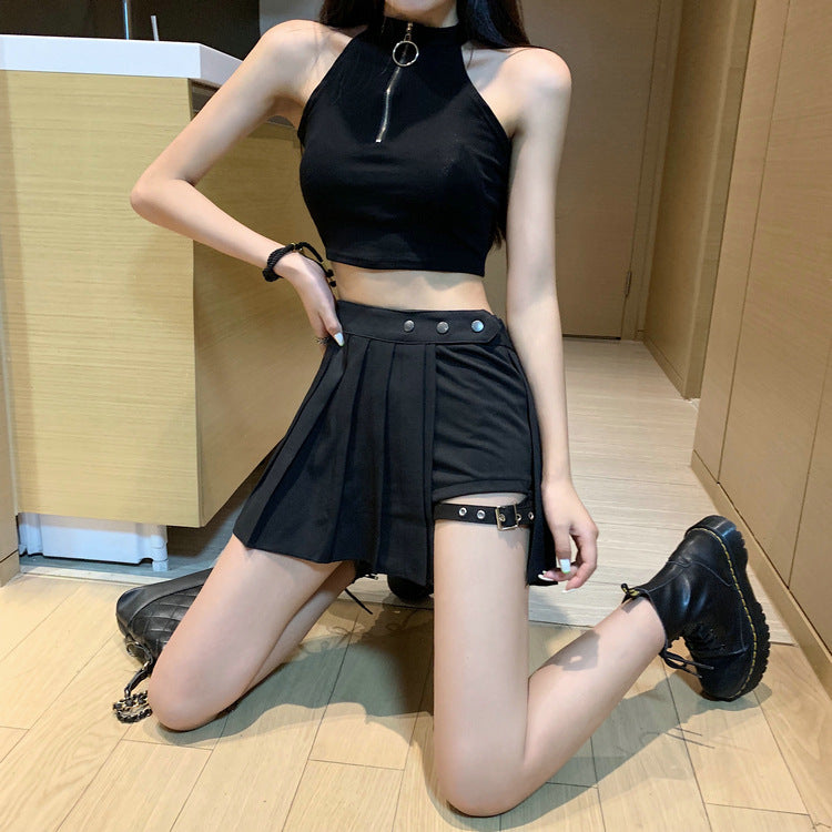 European and American Style Summer Sex New Style Leg Ring Skirt Pleated Skirt Short Skirt Dark Half Skirt for Women Cool Trendy Misogyny