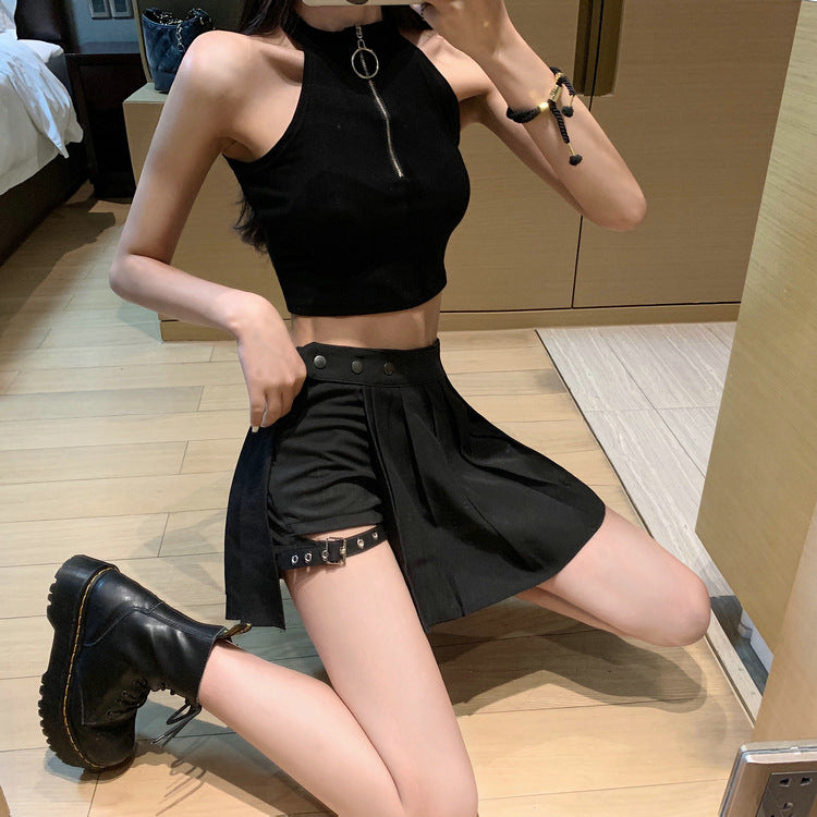 European and American Style Summer Sex New Style Leg Ring Skirt Pleated Skirt Short Skirt Dark Half Skirt for Women Cool Trendy Misogyny
