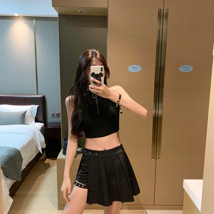 European and American Style Summer Sex New Style Leg Ring Skirt Pleated Skirt Short Skirt Dark Half Skirt for Women Cool Trendy Misogyny