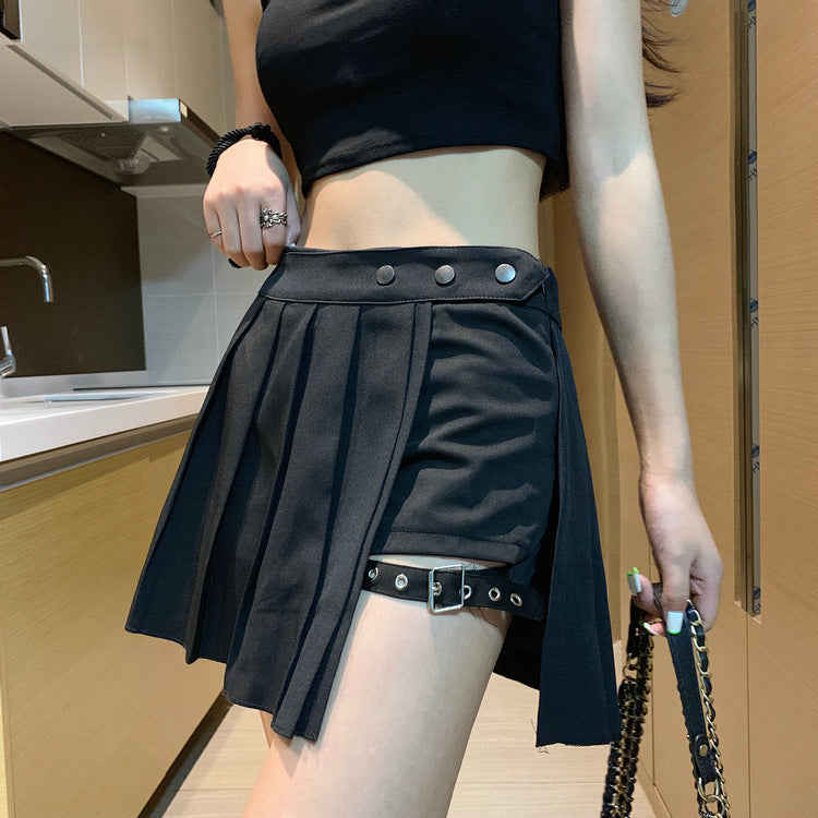 European and American Style Summer Sex New Style Leg Ring Skirt Pleated Skirt Short Skirt Dark Half Skirt for Women Cool Trendy Misogyny