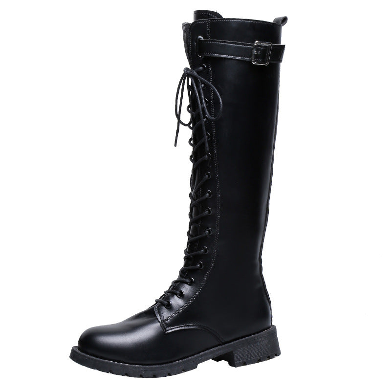 Women's Lace-Up High Boots 2026 Autumn and Winter New Style Mid-Heel Women's Shoes Long Boots Trendy Ins Slim Boots