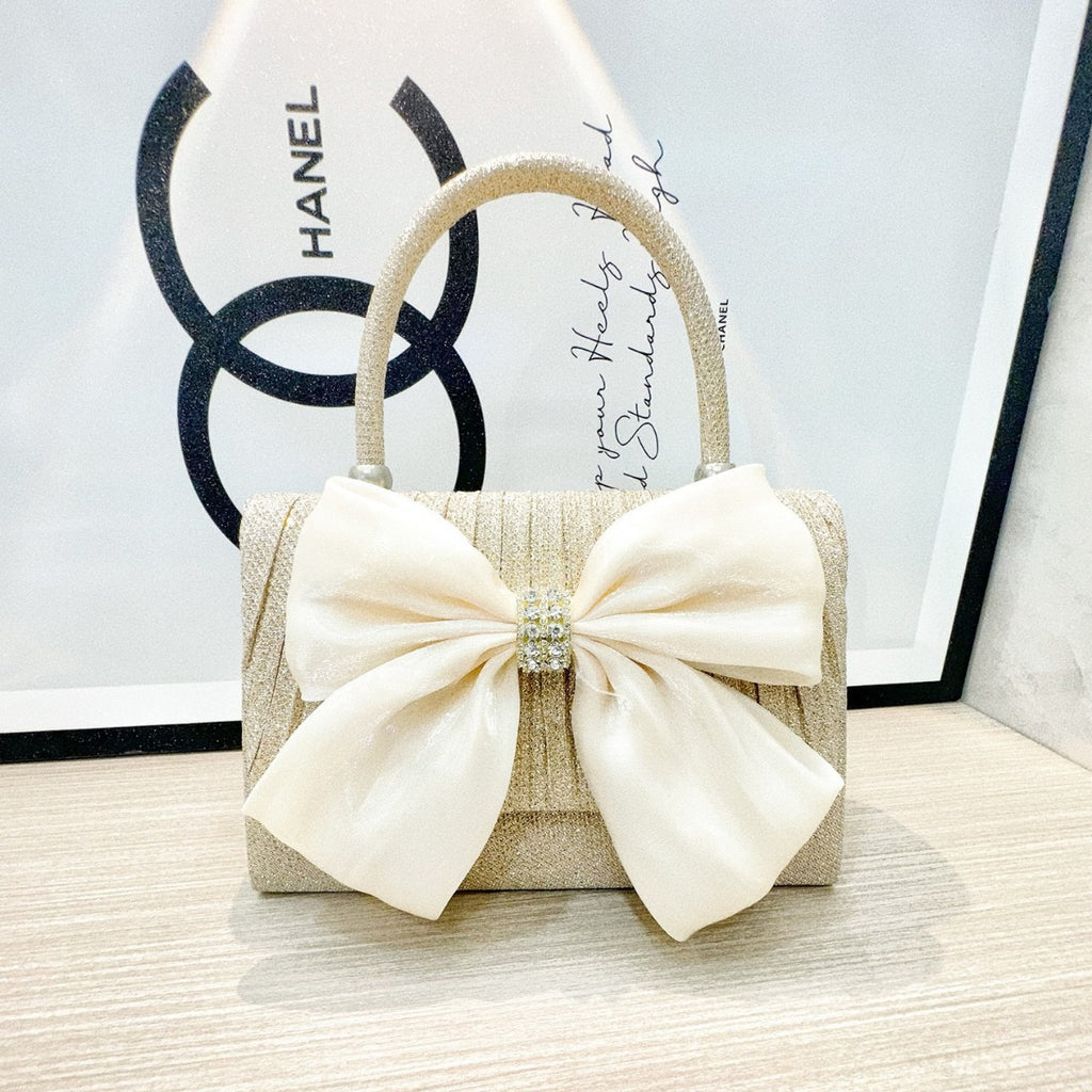 New Cross-border Foreign Trade Bow Handbag Wedding Bridesmaid Pleated Bag Banquet Dress Crossbody Evening Bag