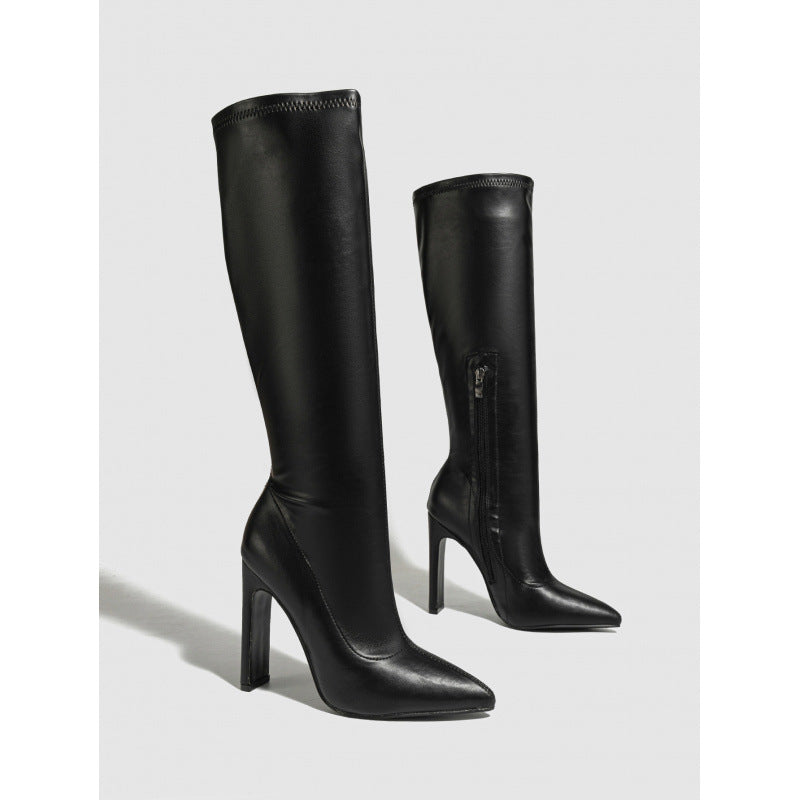 3300-10 European and American Nude Boots, Elegant Pointed Toe High-Heeled Boots, Stiletto Heels, Slim and Versatile Knight Boots, Size 35-42