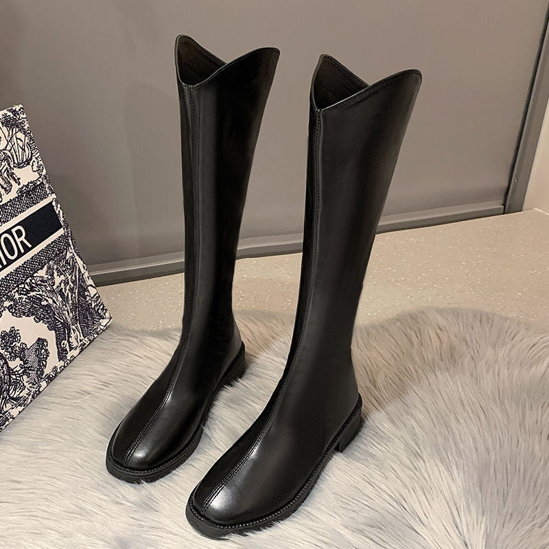 Long Boots for Women, Large Sizes 41 to 43, Knee-High Riding Boots, New Thick-Leg Wide-Calf Brown Boots for Wide Legs