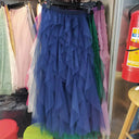 Spring and Summer Korean Style Elastic Waist Fashionable and Versatile Slimming Mesh Splicing Irregular Mid-Length High-Waisted Skirt