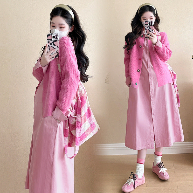 Real shot in stock ~ maternity clothes spring and autumn suit fashion new loose tide mom plus size pregnant women two-piece set