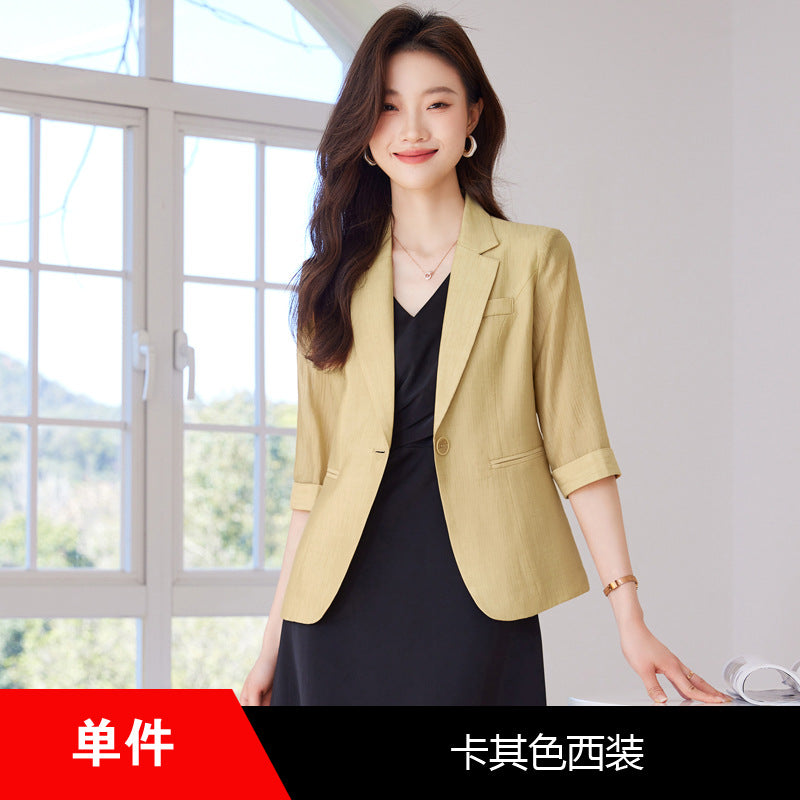 White suit jacket for women 2024 new small three-quarter sleeve casual thin Tencel suit dress suit