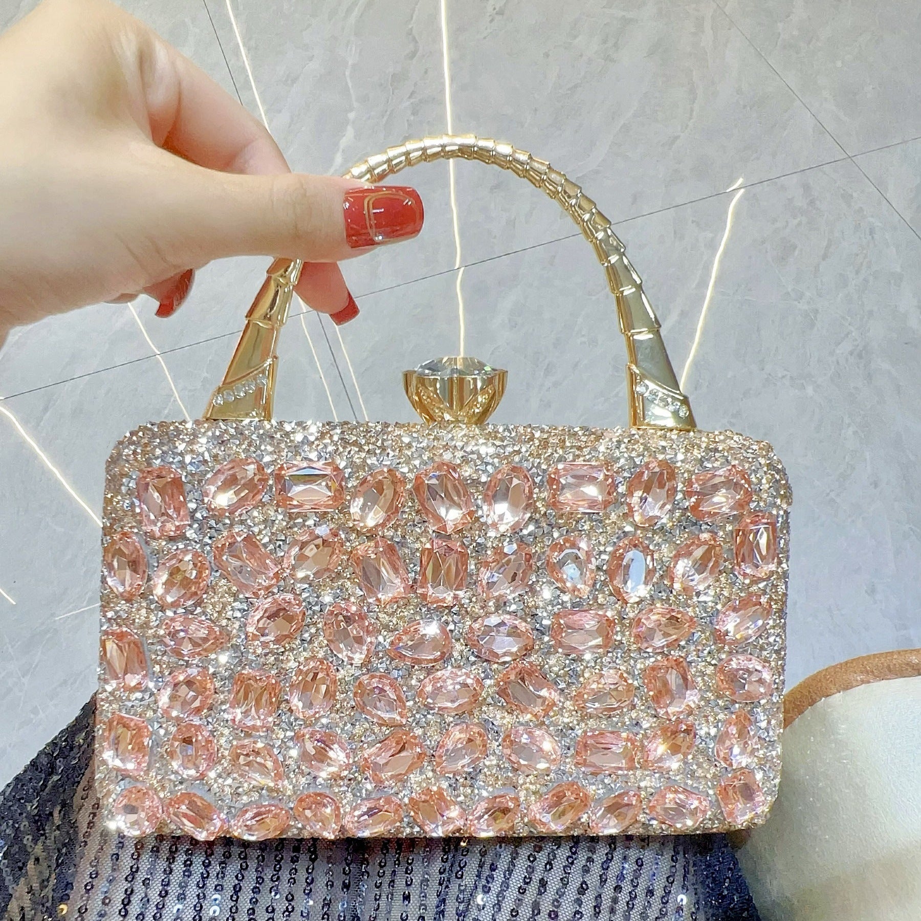 New Cross-border Banquet Handbag Women's Handheld Crossbody Bag Shoulder High-end Small Bag Full Diamond Shiny Evening Bag