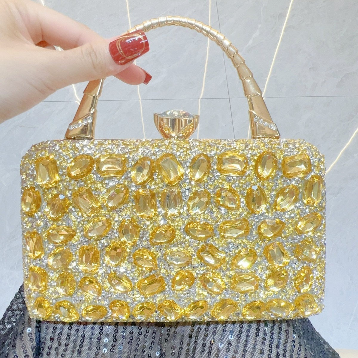 New Cross-border Banquet Handbag Women's Handheld Crossbody Bag Shoulder High-end Small Bag Full Diamond Shiny Evening Bag