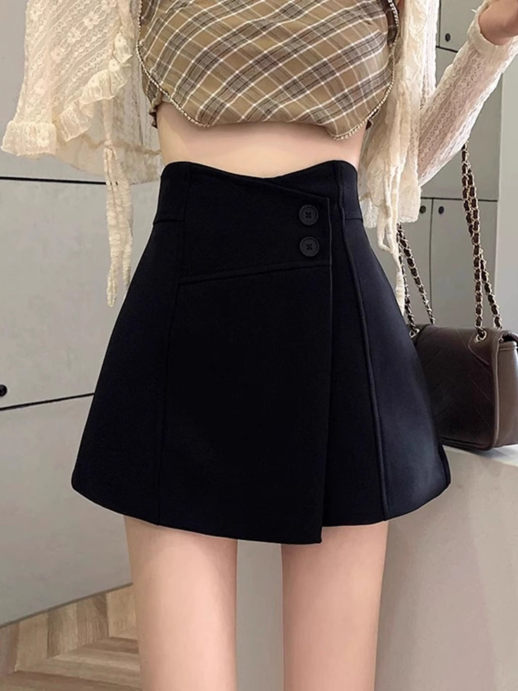 Shorts Women's 2024 Spring New Wide Leg Pants Korean Style High Waist Slimming A- shaped Pants Design Sense Casual Pants Skirt