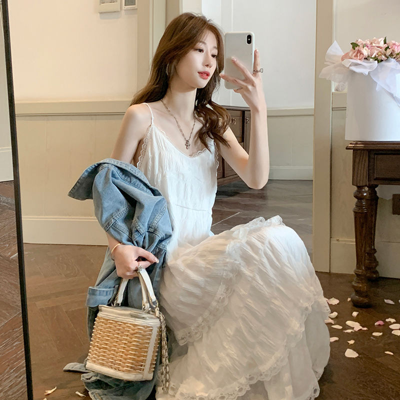 Seaside Holiday Beach Dress White dress Women's Summer 2025 New Pure Sleeveless Strap Dress