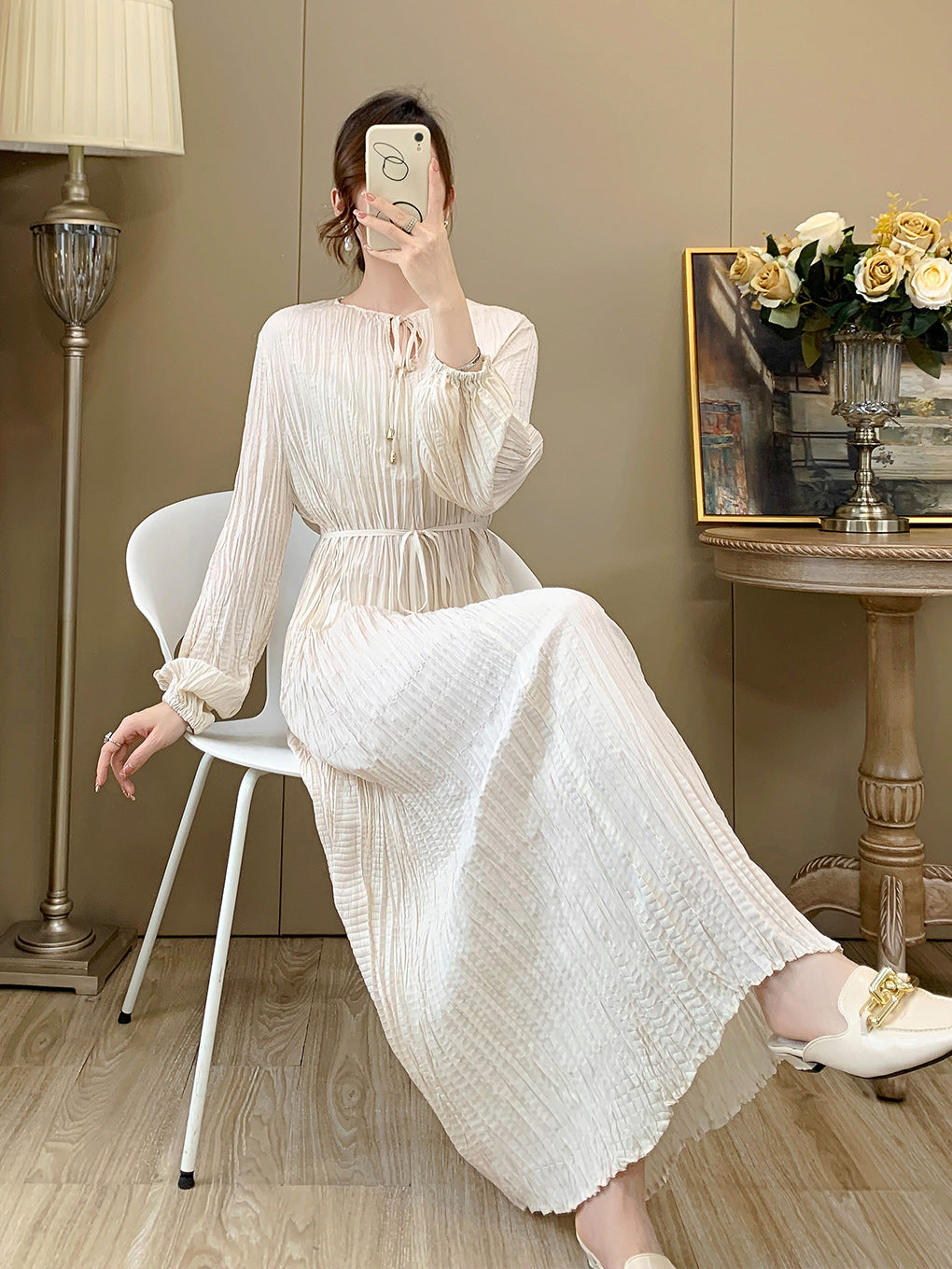 Miyake Long Dress for Women, Summer High-End Dress, New Style, Shenzhen Nanyou High-End Dress, French-Style Dress