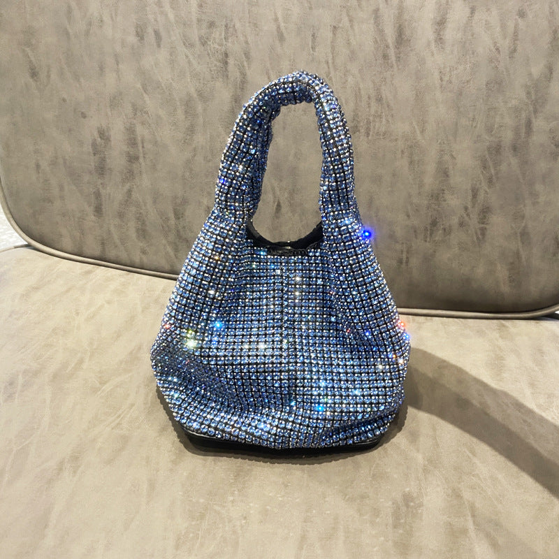 New Rhinestone Handbag Hard Bottom Shaping 2024 Guangzhou Quality Vest Bucket Shoulder Bag Chain Dinner Wallet