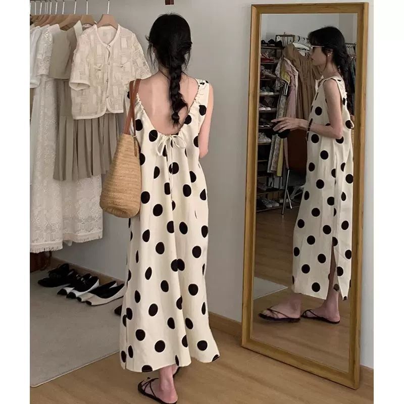 French Polka Dot Sleeveless Polo Maxi Dress
