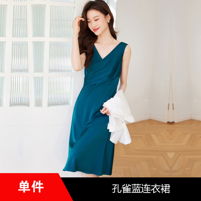 White suit jacket for women 2024 new small three-quarter sleeve casual thin Tencel suit dress suit