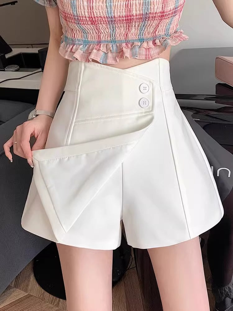 Shorts Women's 2024 Spring New Wide Leg Pants Korean Style High Waist Slimming A- shaped Pants Design Sense Casual Pants Skirt