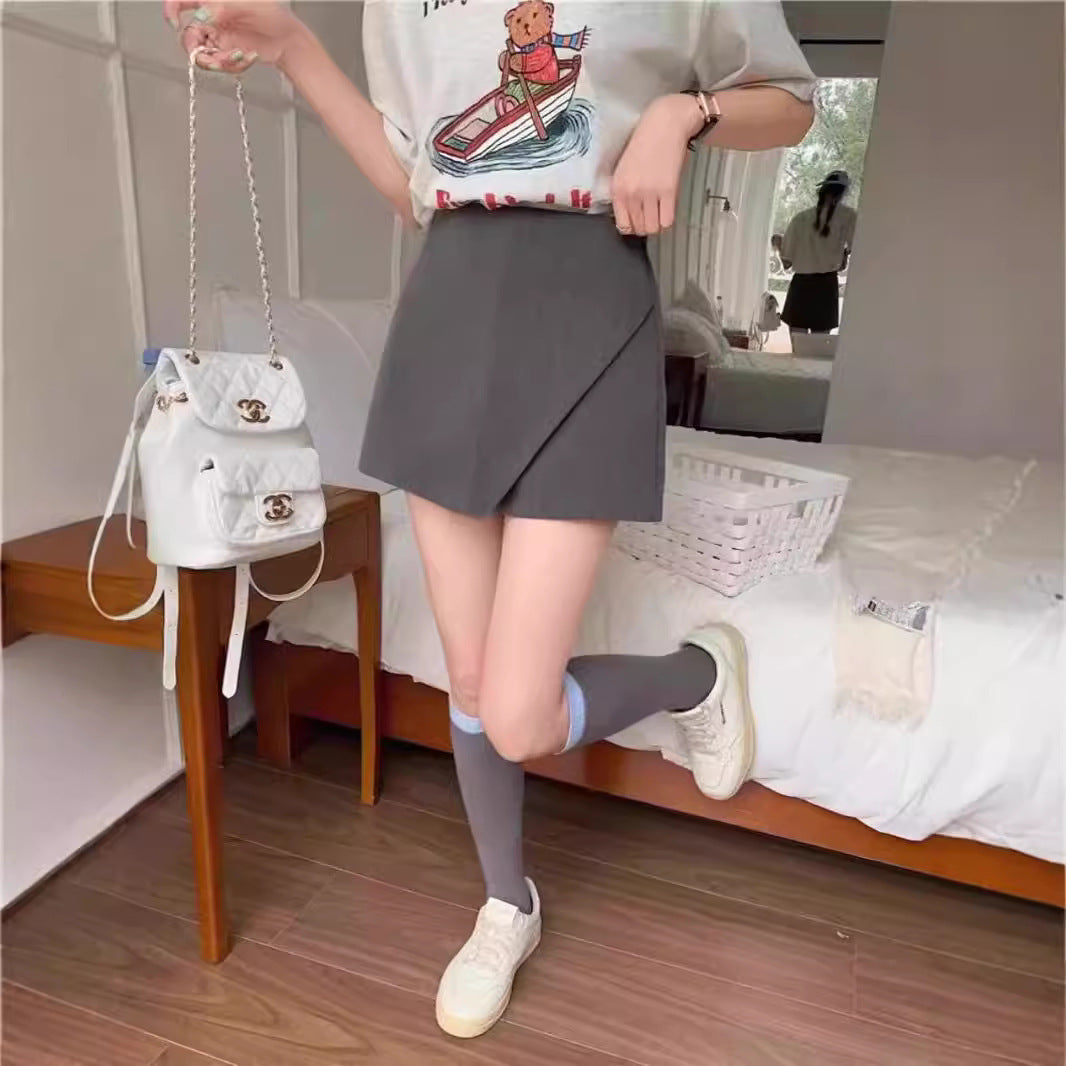 Black High-Waisted Mini Skirt for Women 2024 New Spring/Summer Style with Slit, A-Line, Bodycon Shorts