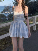 Backless Cross-Back Puffy Mini Dress