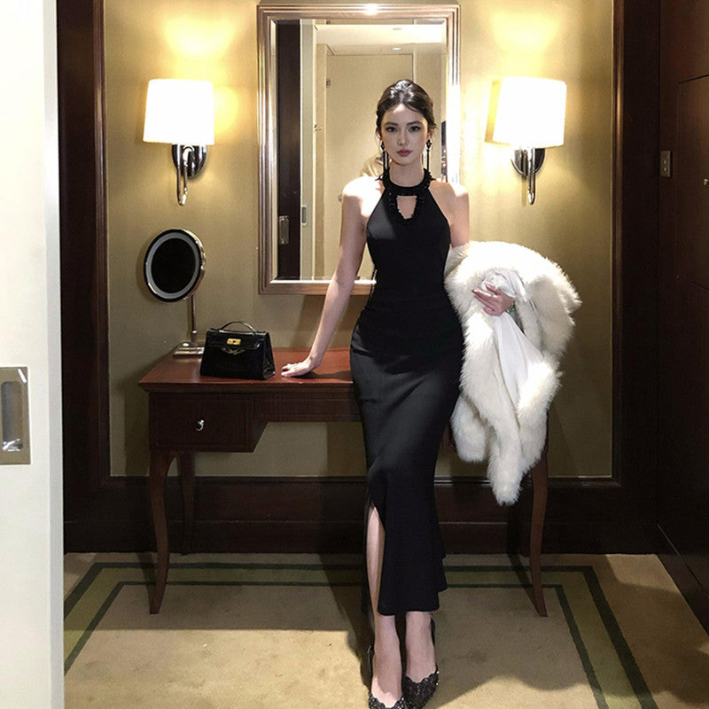 2025 Sexy Party Dress Cross-border New Light Luxury Women's Clothing Back Streamed Long Slim-fit dress