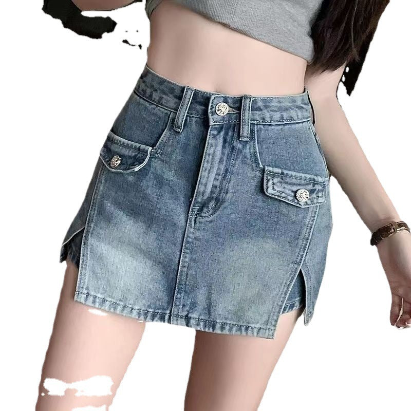 Short Skirt for Women 2024 High-Waisted Slimming Hip-Hugging Slit Skirt Pants Suit A-Line Shorts Skirt Denim Sexy Hot Girl