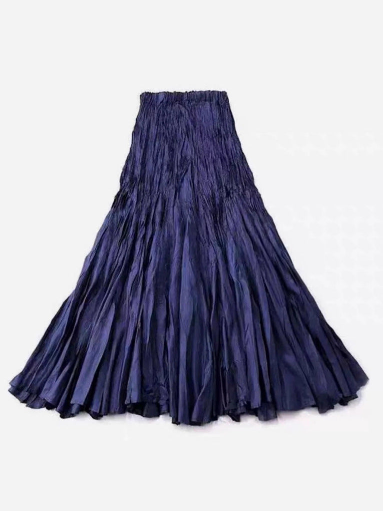 Amazon European and American Style Simple Crinkled Midi Skirt 2026 Summer New Fashion Brand Women's Clothing Trendy Versatile Oversized Flared Skirt