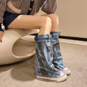 Boots Women's New Retro Flat Graffiti Middle Boots Sexy Trend plus size Foreign Trade Fashion Piled Boots Trendy Cross-border