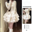 Early Spring Outfit for Petite Women: Pure and Desirable Style, High-End Cardigan Jacket, Puffy Cake Dress Two-Piece Set