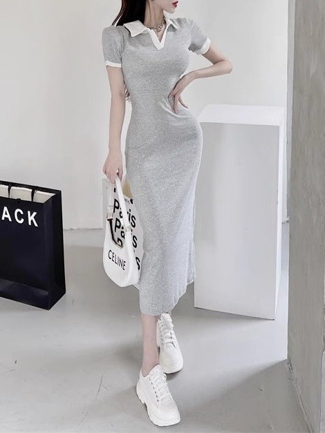High-end polo French first love sweet knitted dress versatile age-reducing casual dress for women temperament slimming trendy