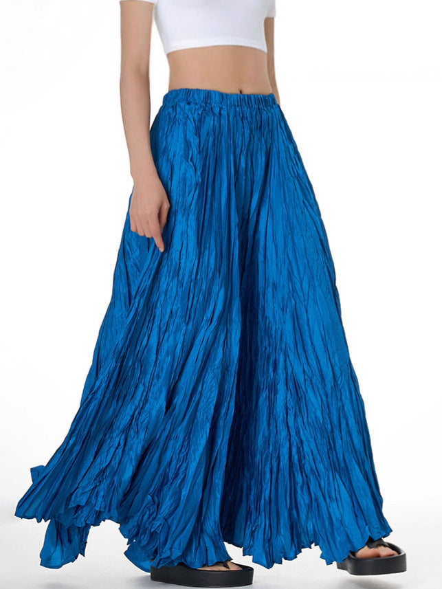 Amazon European and American Style Simple Crinkled Midi Skirt 2026 Summer New Fashion Brand Women's Clothing Trendy Versatile Oversized Flared Skirt