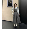 Real Shot~2025 Autum Plus Size Fat mm Slimming Look Color Matching Fake Two-Piece Design Long Dress