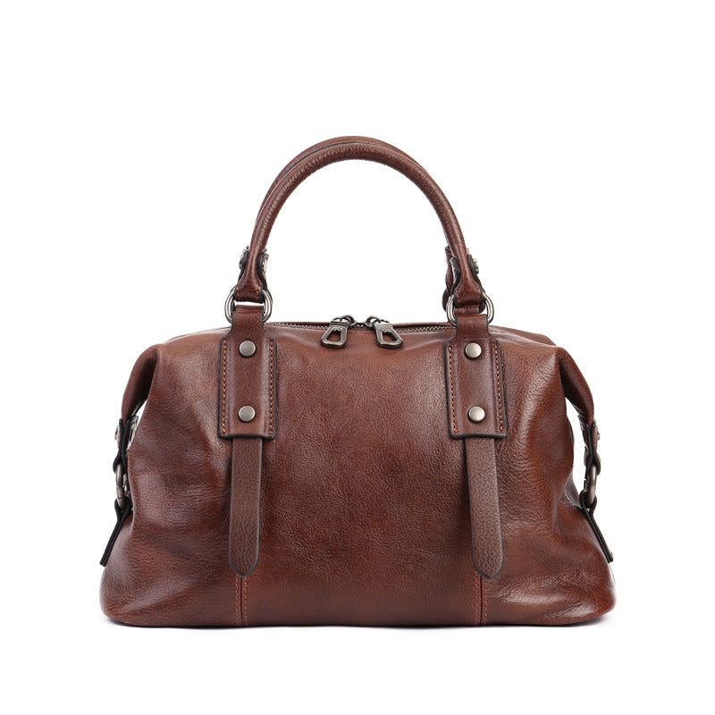 Women's Zipper Handbag First Layer Cowhide Adjustable Shoulder Bag Business Style Tote Bag Genuine Leather Women's Bag Retro Style