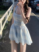 Backless Cross-Back Puffy Mini Dress