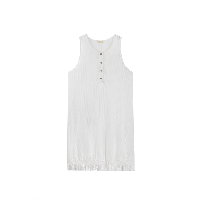Two days 2025 spring new plus size women's tassel hollow blouse/solid color waist dress 8782AB