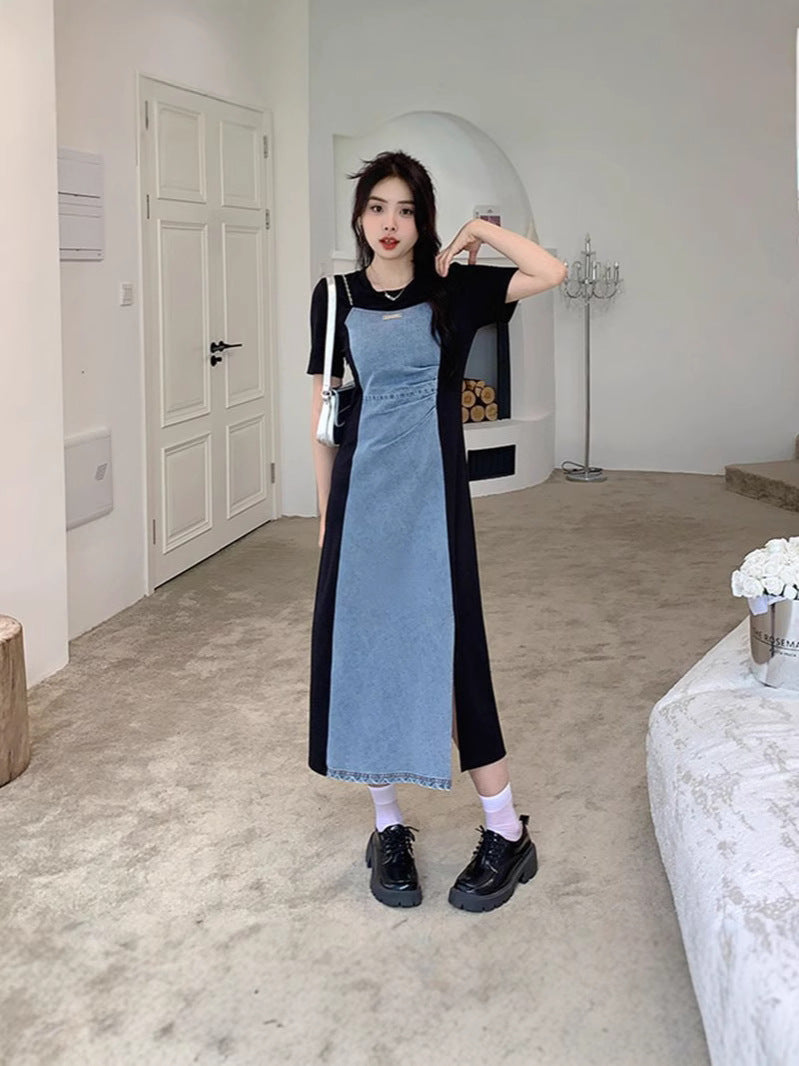 plus size Vintage Denim dress Women's Summer Skirt Casual Slim Fit Two-piece dress