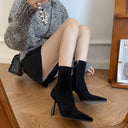 Pointed Toe High-Heeled Short Boots for Women, Korean Style Stiletto Heel, Side Zipper, Elastic Slim Boots, Temperament and Versatile Fashion Boots