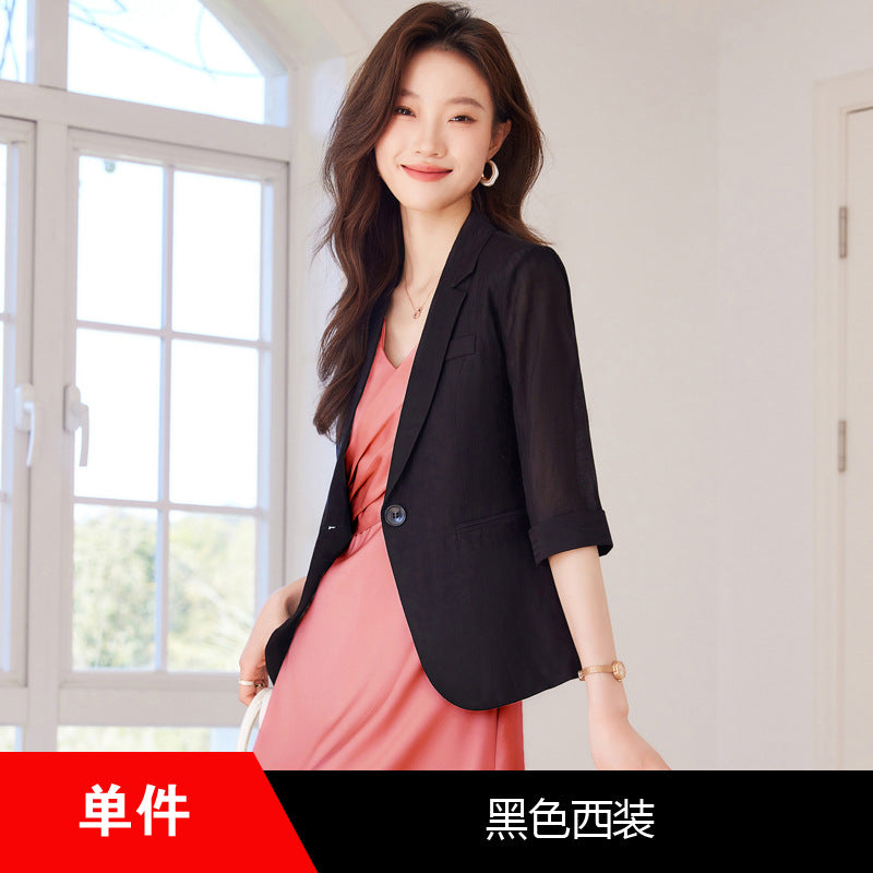 White suit jacket for women 2024 new small three-quarter sleeve casual thin Tencel suit dress suit