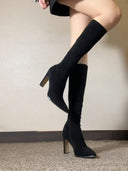 Nude High-Heeled Boots for Women 2025 New Autumn and Winter Style Over-The-Knee Elastic Slim Boots Pointed Toe Thick Heel Boots