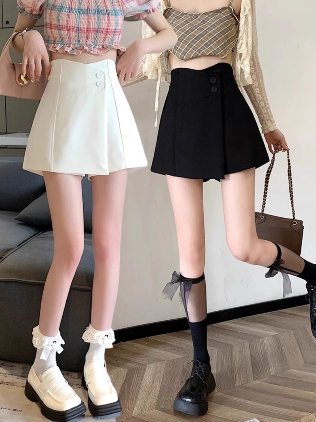 Shorts Women's 2024 Spring New Wide Leg Pants Korean Style High Waist Slimming A- shaped Pants Design Sense Casual Pants Skirt