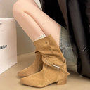 Retro Western Cowboy Boots Women's 2025 Autumn and Winter New Square Toe Slim Thick Heel Short Boots Belt Buckle Two-Wear Pile Boots