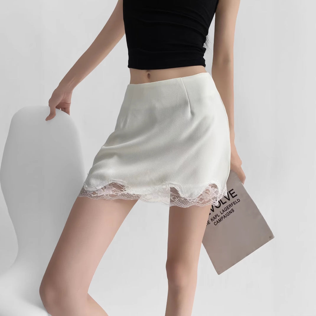 Pure Spice Girl Lace Tight Hip Skirt Summer New Side Zipper Anti-running Mini Skirt