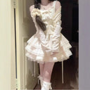 Early Spring Outfit for Petite Women: Pure and Desirable Style, High-End Cardigan Jacket, Puffy Cake Dress Two-Piece Set