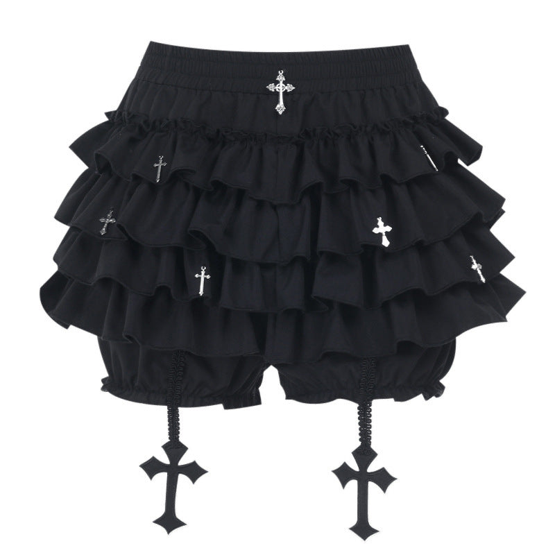 Original Fabric Original Recipe~Hot Girl Half Skirt Dark Cross Design Short Skirt Cake Skirt Tutu Skirt
