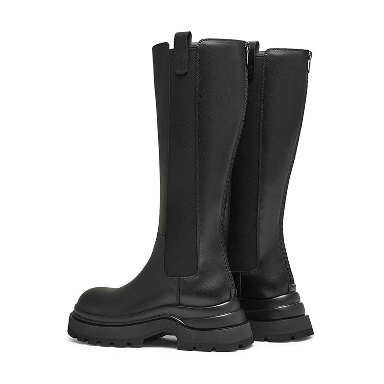 Black Knee-High Thick-Soled Knight Boots Sleeve Chelsea Boots for Women 2025 Autumn and Winter New High Fashion Boots