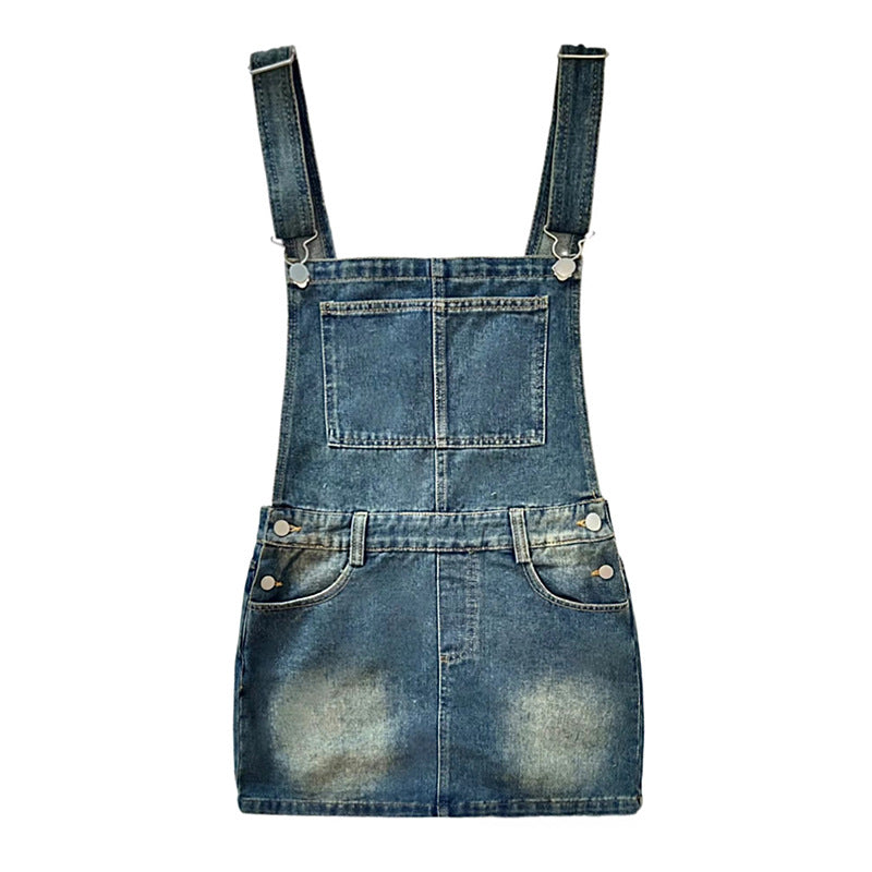 YC & American Retro Sweet Girl Strap Skirt A- line Skirt Slimming Joker dress Denim Skirt Spring and Summer